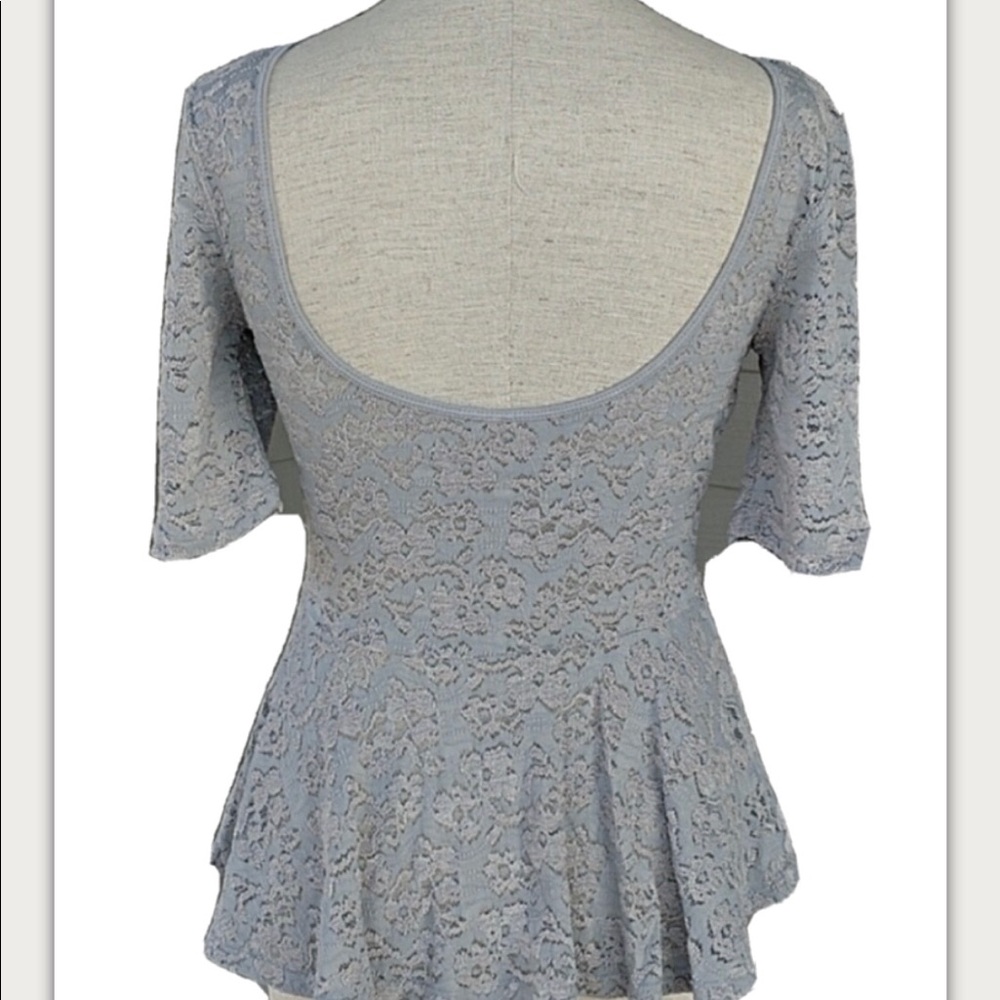 Free People Silver Lace Peplum Blouse Top Large - Picture 2 of 6